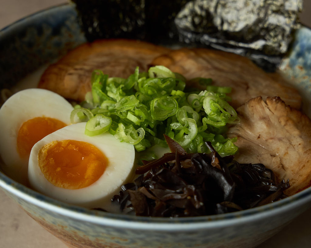 Overhead view of ramen bowl